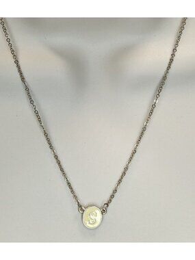 Initial S Pendant Necklace Silver Cream Minimalist Monogram Jewelry
